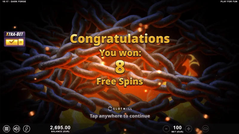 Dark Forge - attivazione dei Free Spins con tre simboli Scatter