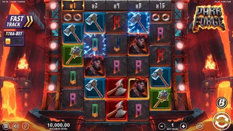 Dark Forge - schermata di gioco principale con griglia 4-5-5-5-4